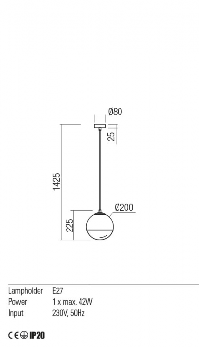 01-2267 Suspensie REDO BERRY E27 1x42W  IP20 Metal/Sticla Chrome / graduately smoke glass [2]