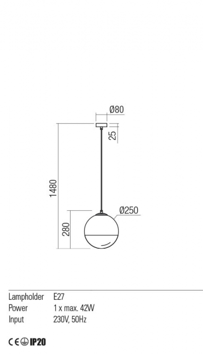 01-2269 Suspensie REDO BERRY E27 1x42W  IP20 Metal/Sticla Chrome / graduately smoke glass [2]
