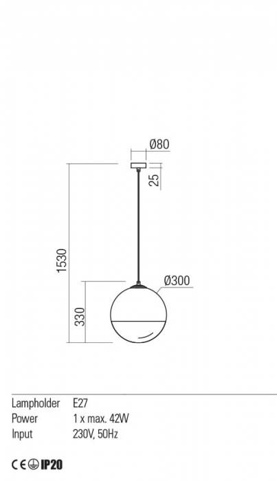 01-2270 Suspensie REDO BERRY E27 1x42W  IP20 Metal/Sticla Painted gold / graduately white glass [2]