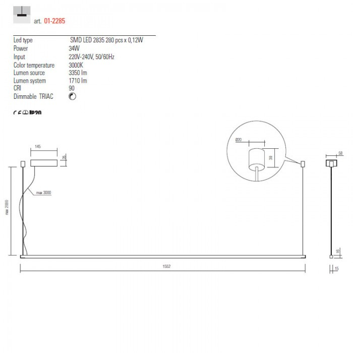 01-2285 Suspensie REDO ACROBAT LED 31W 1710lm 3000K IP20 Aluminiu Negru CRI90 DIMABIL TRIAC [2]