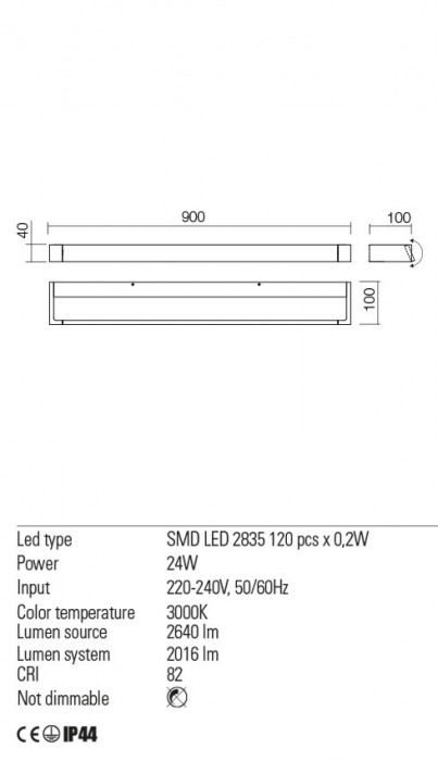 01-2295 Aplica REDO FLIPPER LED 24W 2016lm 3000K IP44 Aluminiu White CRI82 Nedimabil [2]