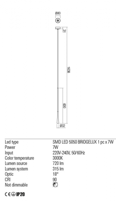 01-2354 Suspensie REDO ITO LED 7W 315lm 3000K IP20 Metal Rose Gold CRI90 Nedimabil [2]