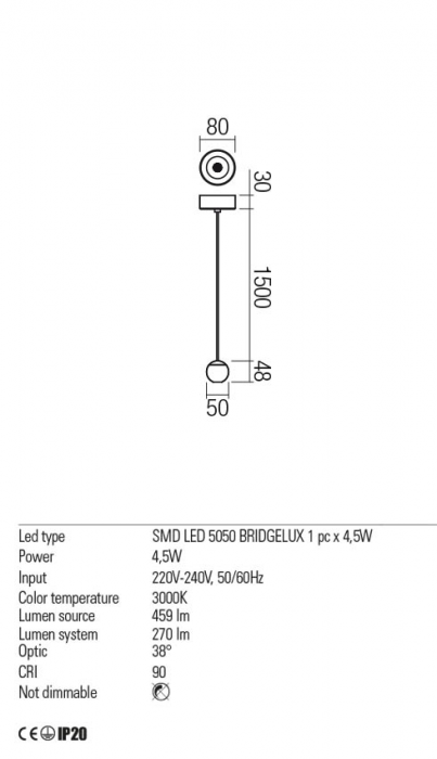 01-2358 Suspensie REDO OBO LED 4,5W 270lm 3000K IP20 Aluminiu Rose Gold CRI90 Nedimabil [2]