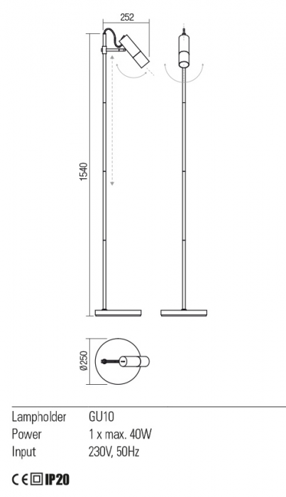 01-2370  Lampadar  REDO PIVOT, WHITE, GU10, 1x40W, IP20 [3]