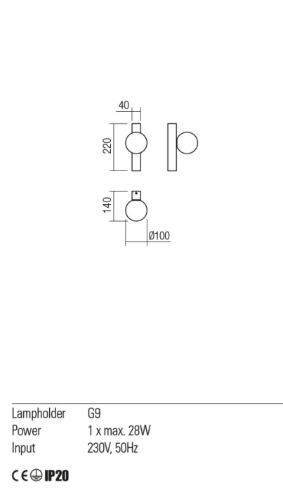 01-2372  Aplica  REDO GOJI, BRUSHED GOLD, G9, 1x28W, IP20 [3]
