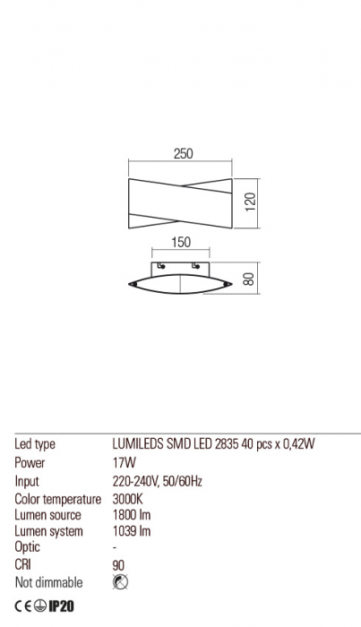 01-2379  Aplica  REDO XAVIER, SAND WHITE/SAND BLACK, LED, 17W, 1800 lm,3000K, , IP20 [3]