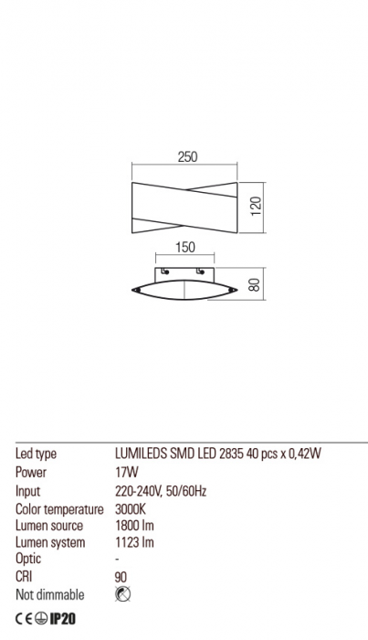 01-2380  Aplica  REDO XAVIER, SAND GOLD/SAND WHITE, LED, 17W, 1800 lm,3000K, , IP20 [3]