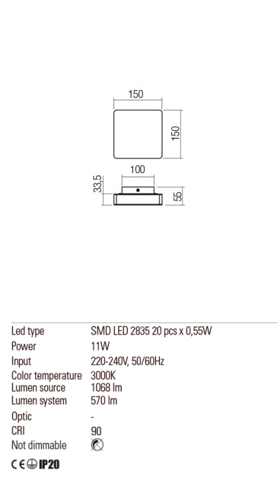 01-2383  Aplica  REDO TABLET, CHROME, LED, 11W, 1068 lm,3000K, , IP20 [3]