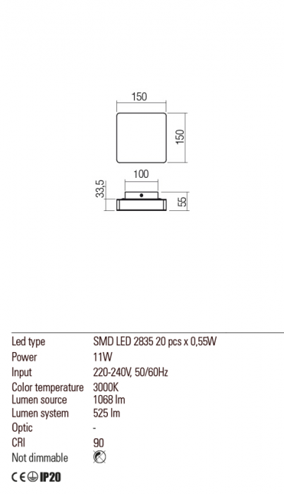 01-2384  Aplica  REDO TABLET, SAND BLACK, LED, 11W, 1068 lm,3000K, , IP20 [3]