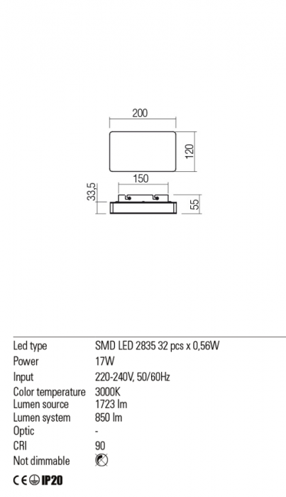 01-2386  Aplica  REDO TABLET, CHROME, LED, 17W, 1723 lm,3000K, , IP20 [3]