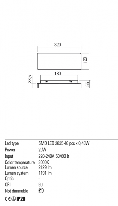 01-2389  Aplica  REDO TABLET, CHROME, LED, 20W, 2129 lm,3000K, , IP20 [3]