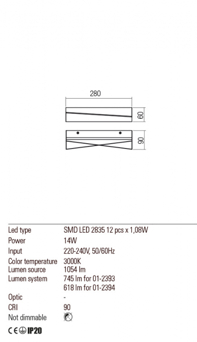 01-2394  Aplica  REDO ZIGO, SAND BLACK, LED, 14W, 1054lm,3000K, , IP20 [3]