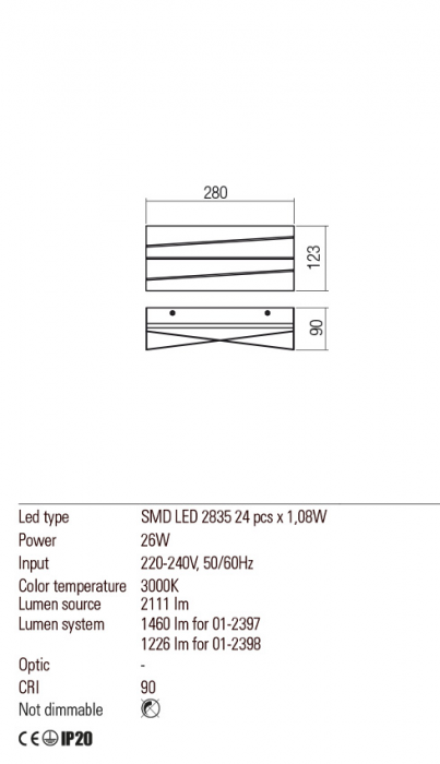 01-2397  Aplica  REDO ZIGO, SAND WHITE, LED, 26W, 2111 lm,3000K, , IP20 [3]