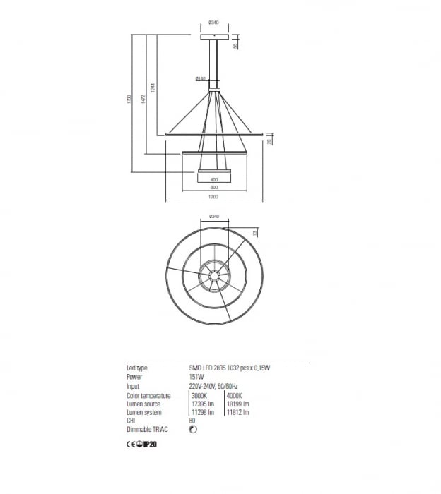 01-2481 Suspensie REDO ORBIT LED 151W 11812lm 4000K IP20 Aluminiu Sand White CRI 80 Dimabil TRIAC [2]
