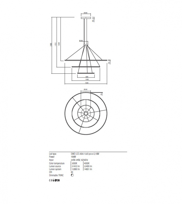01-2484 Suspensie REDO ORBIT LED 186W 14801lm 4000K IP20 Aluminiu Sand White CRI 80 Dimabil TRIAC [2]
