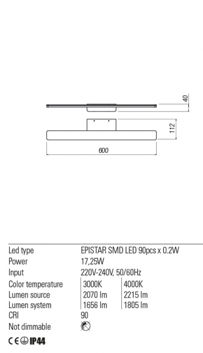 01-2502 Aplica REDO BARRIO LED 17,25W 1656lm 3000K IP44 Metal/Acril Sand Black CRI90 Nedimabil [2]