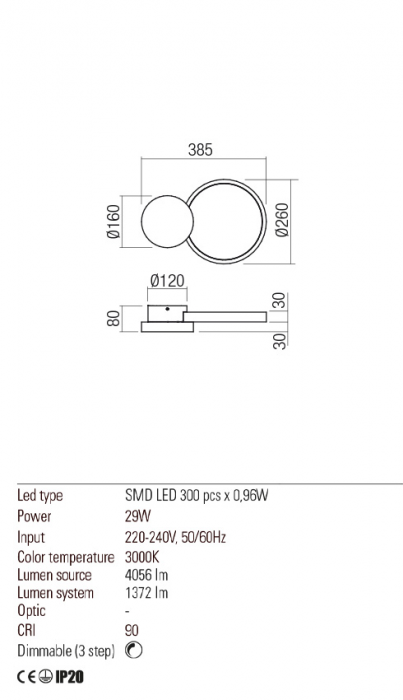 01-2533  Aplica/plafoniera  REDO CRONOS, SAND WHITE, LED, 29W, 4056 lm,3000K, 3 STEP DIMMING, IP20 [3]