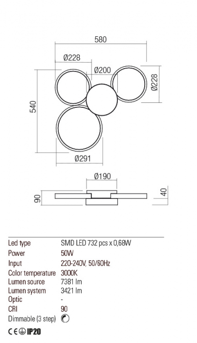 01-2536  Plafoniera  REDO CRONOS, SAND WHITE, LED, 50W, 7381 lm,3000K, 3 STEP DIMMING, IP20 [3]