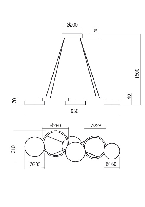 01-2544  Suspensie  REDO CRONOS, SAND BLACK, LED, 65W, 9626 lm,3000K, 3 STEP DIMMING, IP20 [2]