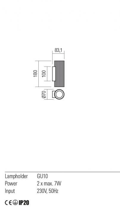 01-2551 Aplica REDO DELPHI GU10 2 x max. 7W lm  IP20 Metal/Aluminiu Mat black [2]
