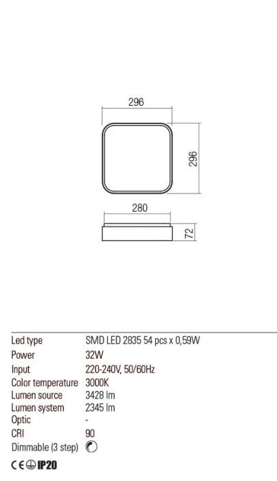 01-2574  Plafoniera  REDO YOMO, GOLD, LED, 32W, 3428 lm,3000K, 3 STEP DIMMING, IP20 [3]