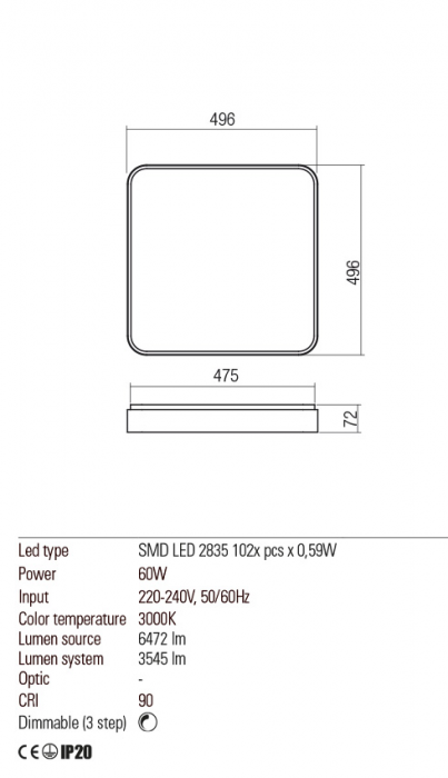 01-2580  Plafoniera  REDO YOMO, GOLD, LED, 60W, 6472 lm,3000K, 3 STEP DIMMING, IP20 [3]
