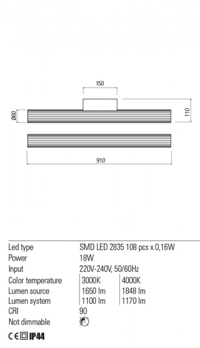 01-2592 Aplica REDO RIGAL LED 18W 1100lm 3000K IP44 Aluminiu White CRI90 Nedimabil [2]