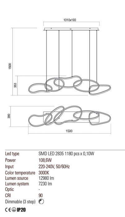 01-2597  Suspensie  REDO BIAS, SAND WHITE, LED, 108,6W, 12980 lm,3000K, 3 STEP DIMMING, IP20 [3]