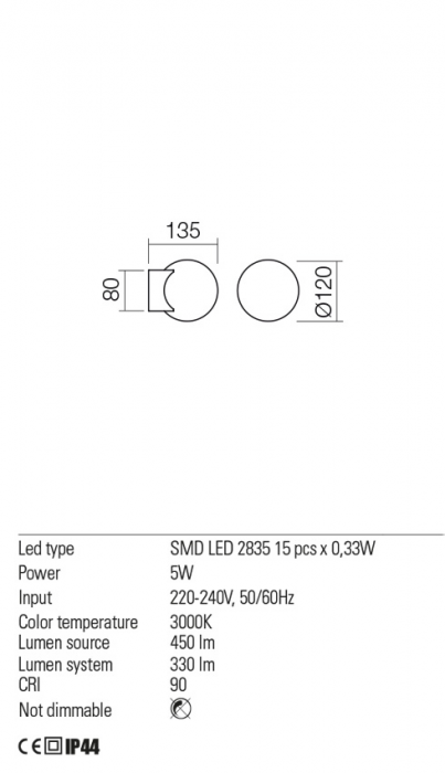 01-2600 Aplica REDO BILIA LED 5W 330lm 3000K IP44 Aluminiu/Sticla Sand White CRI90 Nedimabil [2]