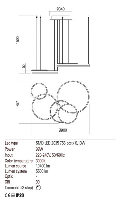 01-2605  Suspensie  REDO SIGUA, SAND WHITE, LED, 99W, 10400 lm,3000K, 3 STEP DIMMING, IP20 [3]