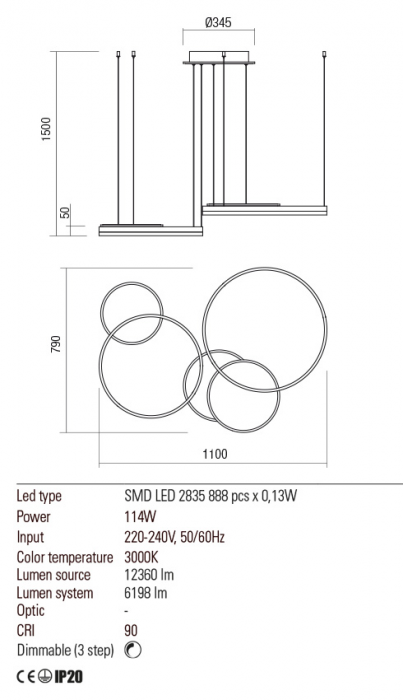 01-2608  Suspensie  REDO SIGUA, SAND WHITE, LED, 114W, 12360 lm,3000K, 3 STEP DIMMING, IP20 [3]