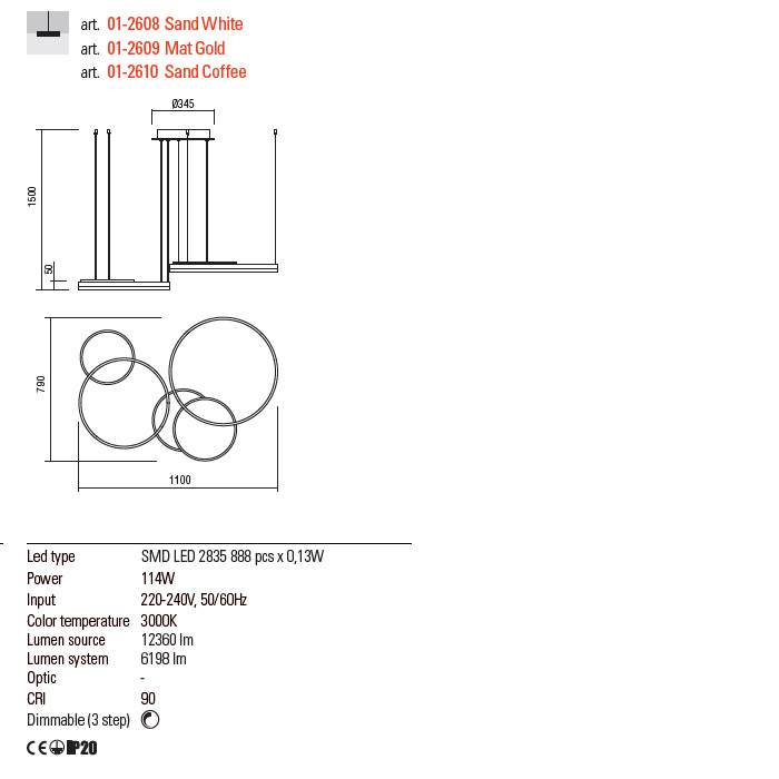 01-2610 Suspensie REDO SIGUA LED 114W 6198lm 3000K IP20 Aluminiu Sand Coffee CRI 90 Dimable 3 step [2]