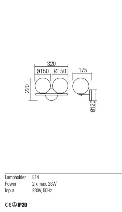 01-2643 Aplica REDO TALIS E14 1x28W  IP20 Metal/Sticla Black [2]
