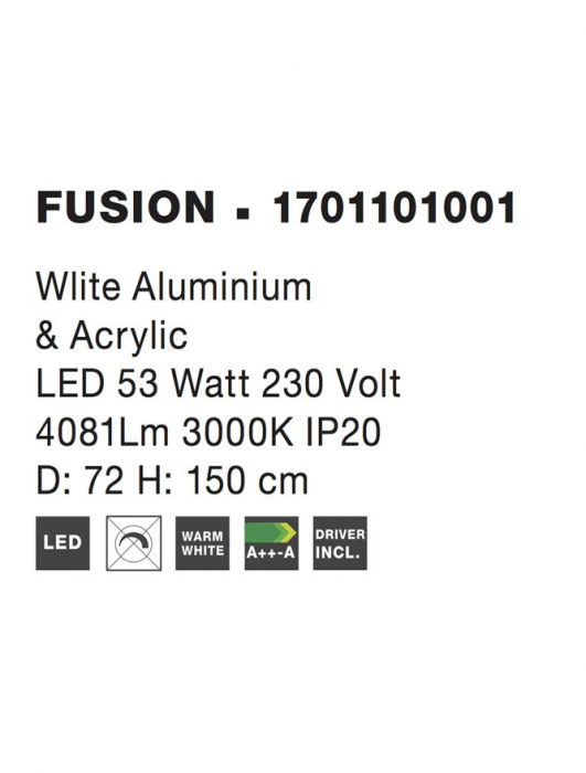1701101001 Lustra Nova Luce FUSION LED 53W 4081lm 3000K Aluminium & Acrylic White Nedimabil IP20 [5]
