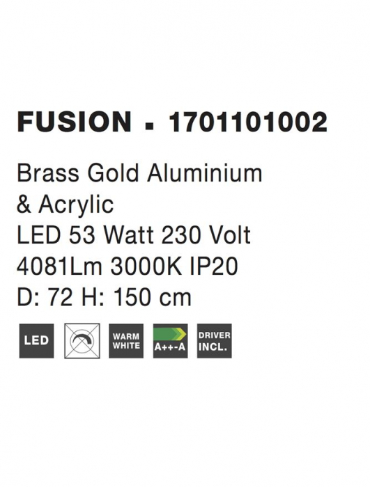 1701101002 Suspensie Nova Luce FUSION LED 53W 4081lm 3000K IP20 Aluminiu/Acril Brush Gold [4]