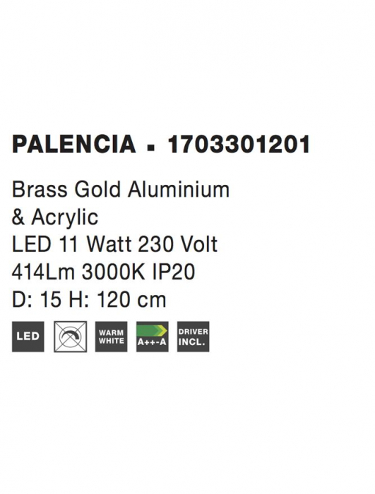 1703301201 Pendul Nova Luce PALENCIA LED 11W 414lm 3000K IP20 Aluminiu/Acril Brass Gold [4]