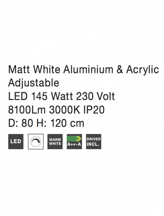 17222001 D Lustra Nova Luce DEA LED 130W 6820lm 3000K Aluminium & Acrylic Matt White Dimabil Triac IP20 [5]
