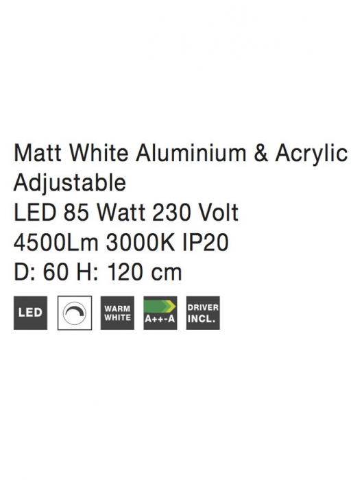 17222002 D Lustra Nova Luce DEA LED 75W 5260lm 3000K Aluminium & Acrylic Matt White Dimabil Triac IP20 [5]