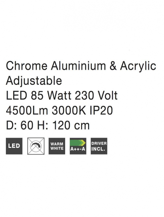 17222003 D Lustra Nova Luce ARIA LED 74W 4025lm 3000K Aluminium & Acrylic Chrome Dimabil Triac IP20 [4]