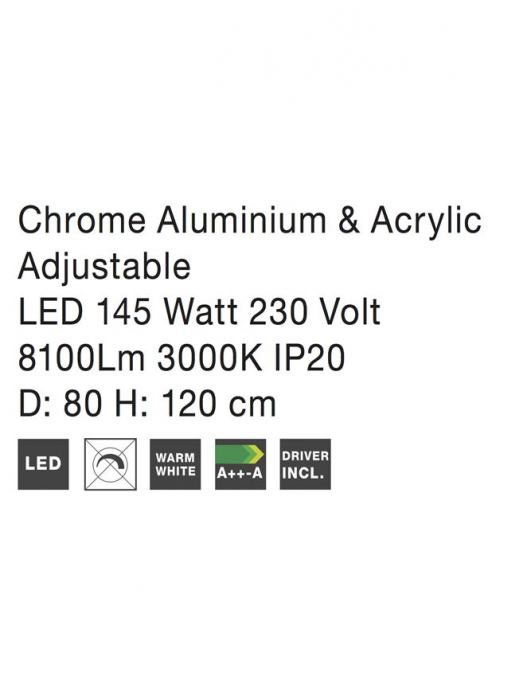 17222004 D Lustra Nova Luce ARIA LED 129W 6831lm 3000K Aluminium & Acrylic Chrome Dimabil Triac IP20 [5]