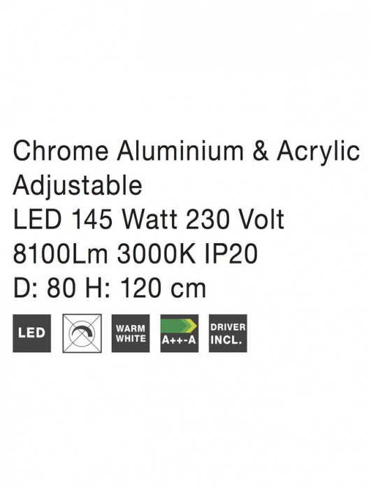 17222004 Lustra Nova Luce ARIA LED 129W 6831lm 3000K Aluminium & Acrylic Chrome Nedimabil IP20 [5]