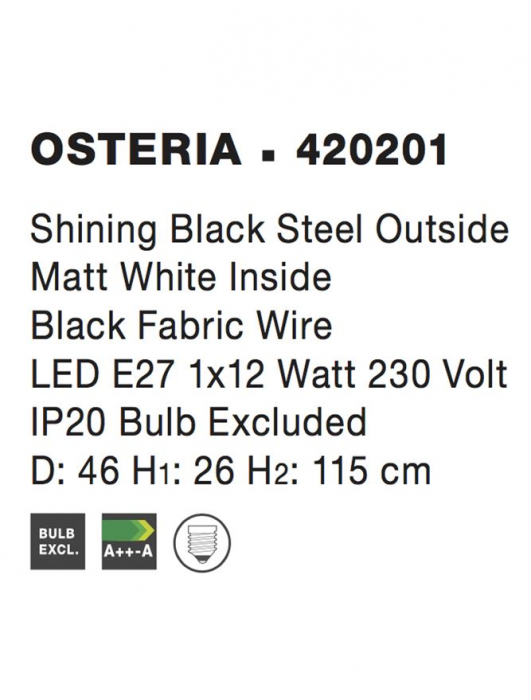 420201 Pendul Nova Luce OSTERIA E27 1x12W   Steel Sandy Black  IP20 [4]