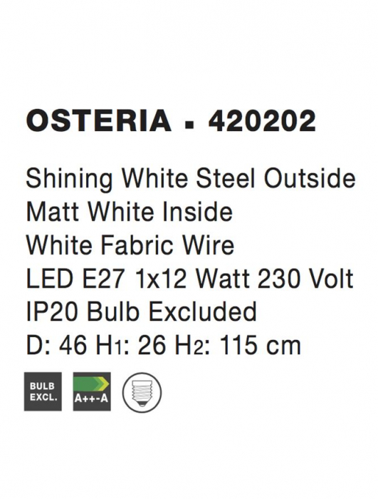 420202 Pendul Nova Luce OSTERIA E27 1x12W   Steel White  IP20 [4]