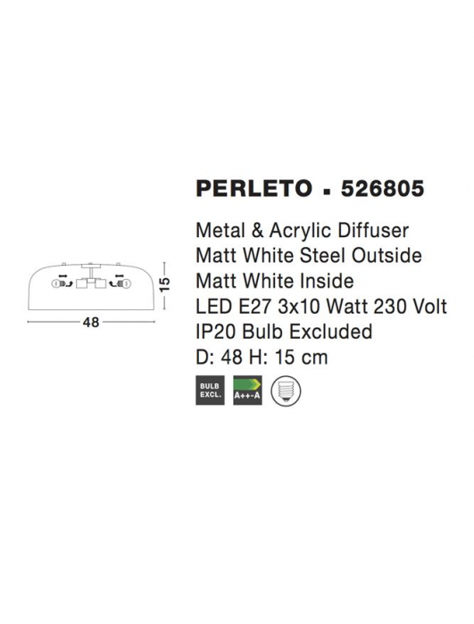 526805 Plafoniera Nova Luce PERLETO E27 3x12W   Metal & Acrylic  Matt White  IP20 [3]