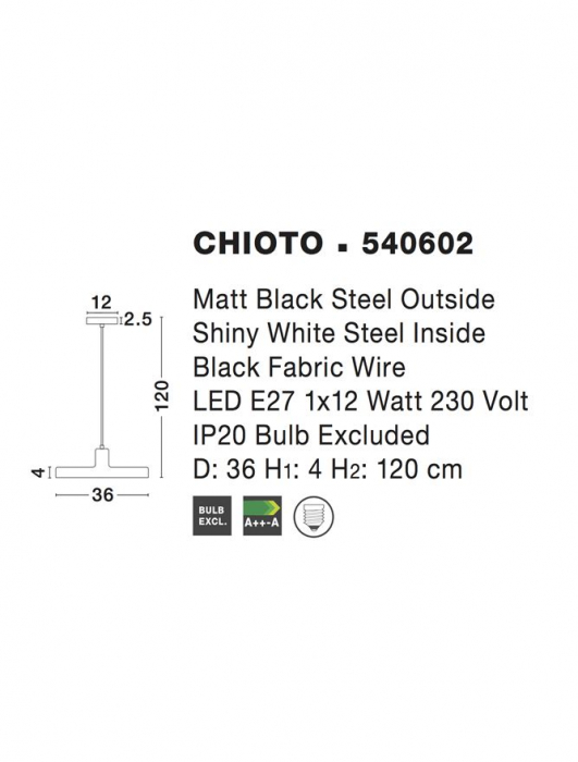 540602 Pendul Nova Luce CHIOTO E27 1x12W   Steel Matt Black  IP20 [3]