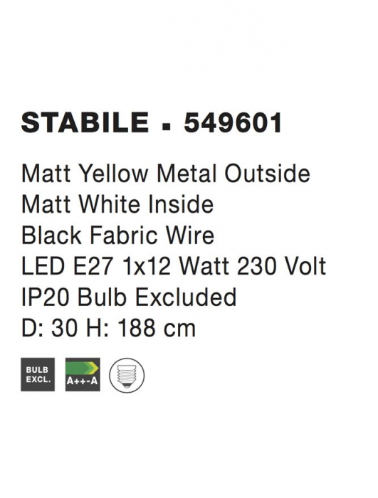 549601 Lampadar Nova Luce STABILE E27 1x12W IP20 Metal Matt Yellow [4]