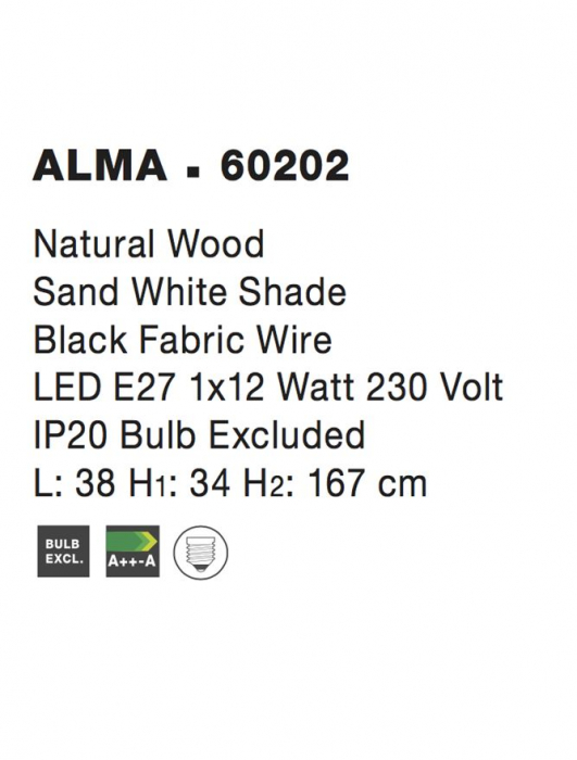 60202 Lampadar Nova Luce ALMA E27 1x12W   Wood Natural  IP20 [4]