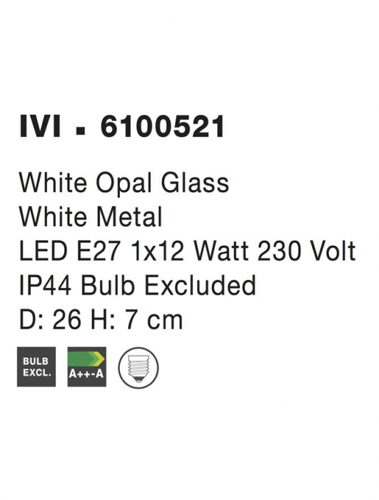 6100521 Plafoniera baie Nova Luce IVI E27 1x12W   Metal & White Opal Glass White  IP44 [4]