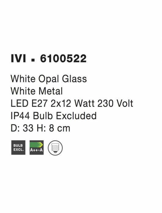 6100522 Plafoniera baie Nova Luce IVI E27 2x12W   Metal & White Opal Glass White  IP44 [4]