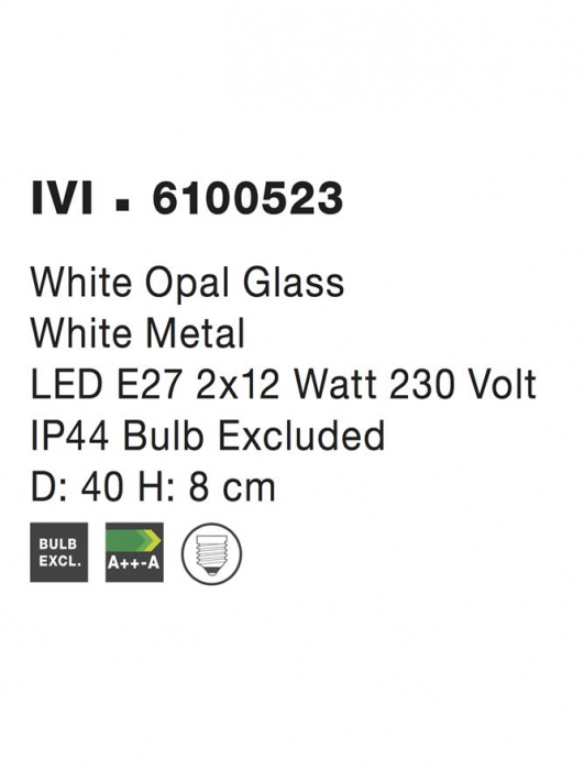 6100523 Plafoniera baie Nova Luce IVI E27 2x12W   Metal & White Opal Glass White  IP44 [4]